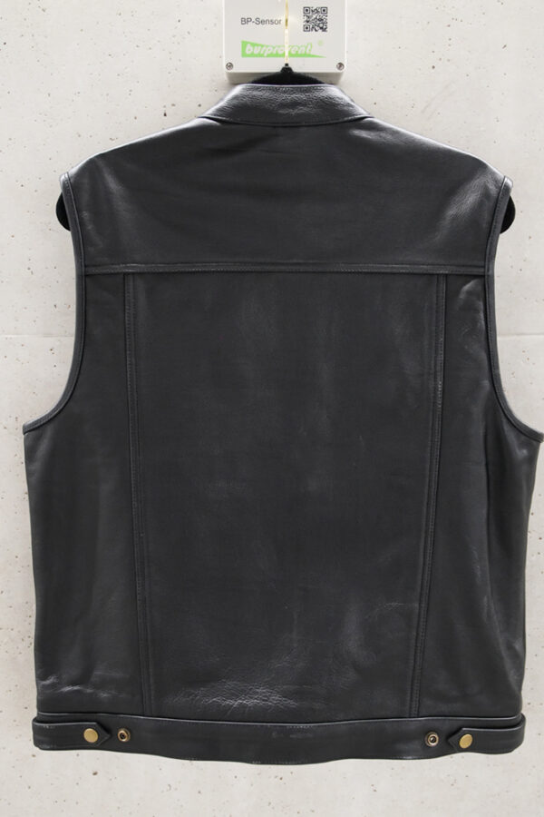 MDM Black Leather Biker Vest | Rocker Motorcycle Vest With Buckle & Carabiner